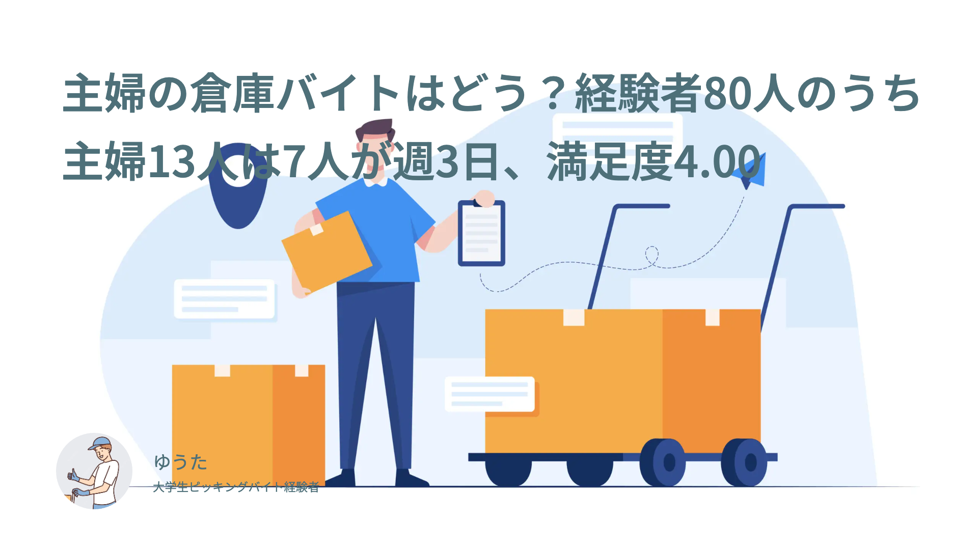 主婦の倉庫バイトはどう？経験者80人のうち主婦13人は7人が週3日、満足度4.00
